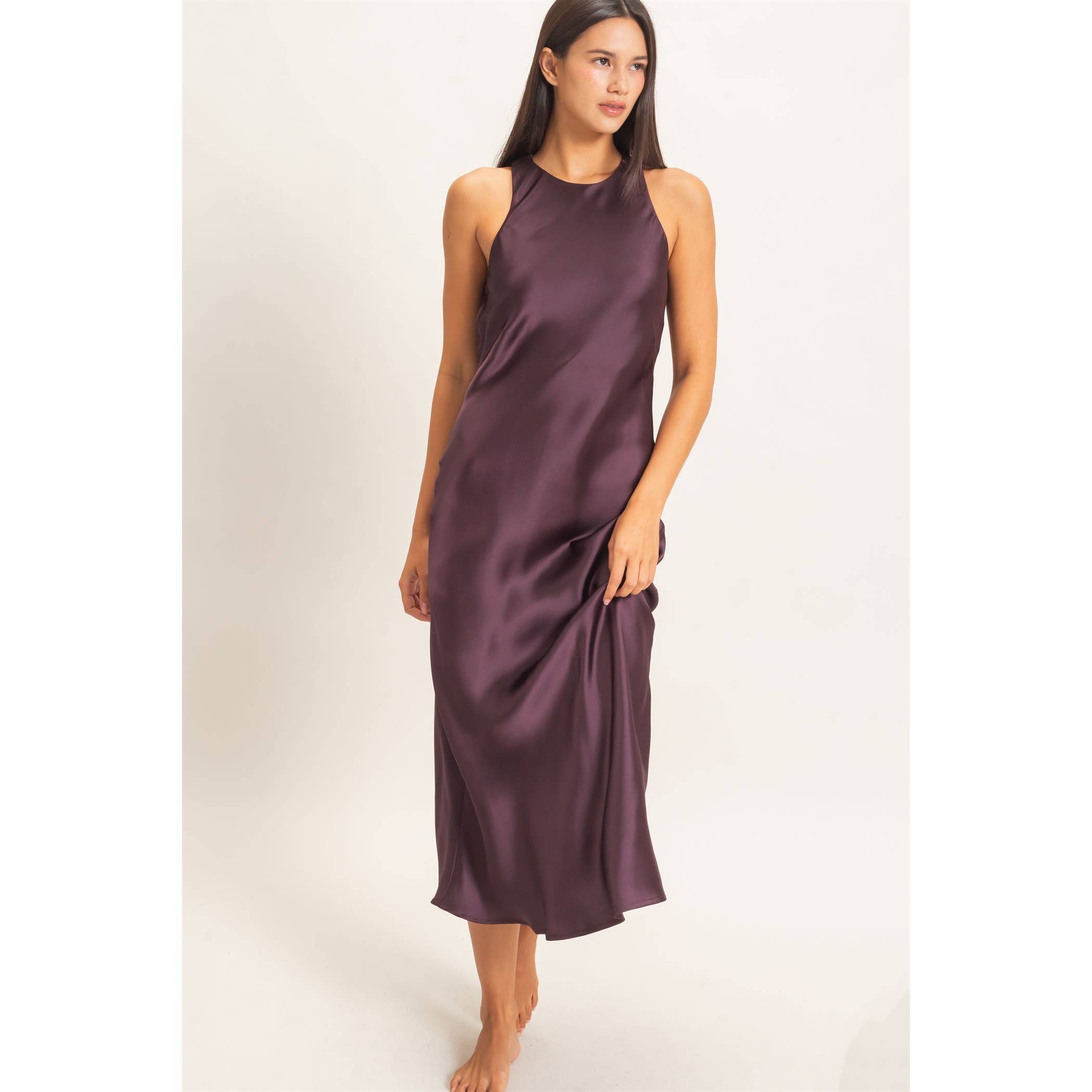sleeveless satin midi slip dress Small waist:34 calf length Heritage Collection Aqua Blue Dress, Silk