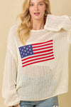 Main Strip - 4th of July Boat Neck Crochet Sweater Knit Top: IVORY / S