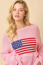 Main Strip - 4th of July Boat Neck Crochet Sweater Knit Top: IVORY / S
