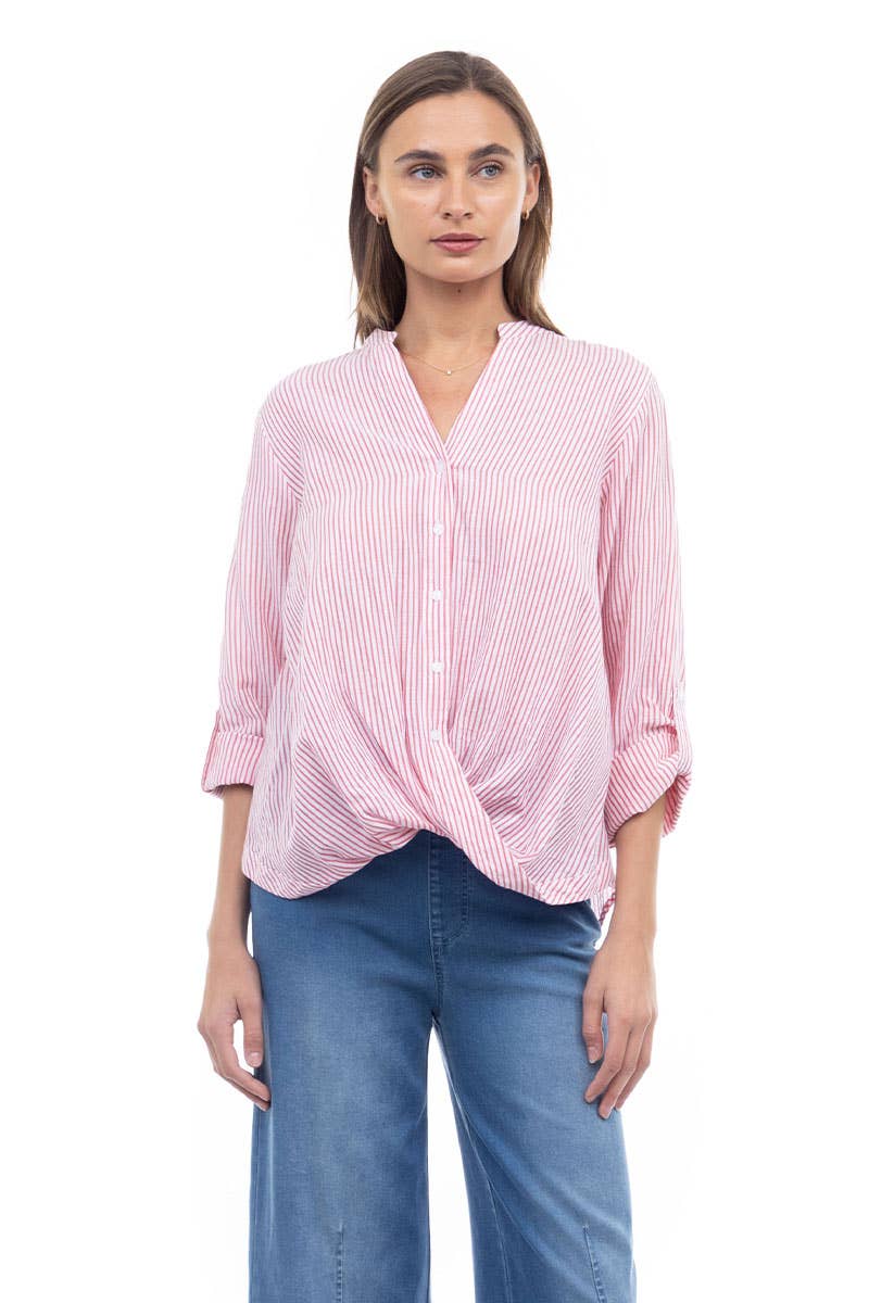 Naked Zebra - A&F: Striped Button Up Shirt: Poppy Red / S