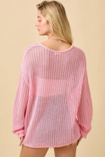 Main Strip - 4th of July Boat Neck Crochet Sweater Knit Top: IVORY / S