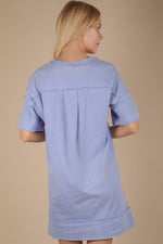 VERY J - ND31634-Mineral Washed Knit Oversized Shift Mini Dress: BLUE / S-M-L/2-2-2