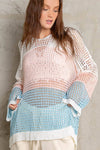Pink and Block Hooded Open Knit Top