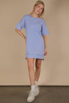 VERY J - ND31634-Mineral Washed Knit Oversized Shift Mini Dress: BLUE / S-M-L/2-2-2