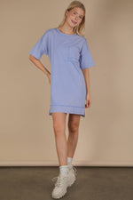VERY J - ND31634-Mineral Washed Knit Oversized Shift Mini Dress: BLUE / S-M-L/2-2-2