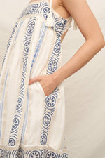 En Crème - Embroidered Mini Dress with Tassel Shoulder Ties and Lurex D: White Blue / S