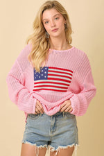Main Strip - 4th of July Boat Neck Crochet Sweater Knit Top: IVORY / S