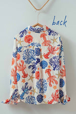 Urban Daizy - Ocean Shell & Lobster Print Relaxed Summer Shirt: MULTI / S-2/M-2/L-2