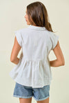 Striped Notch Collar Neck Rolled-up Cap Sleeve Top