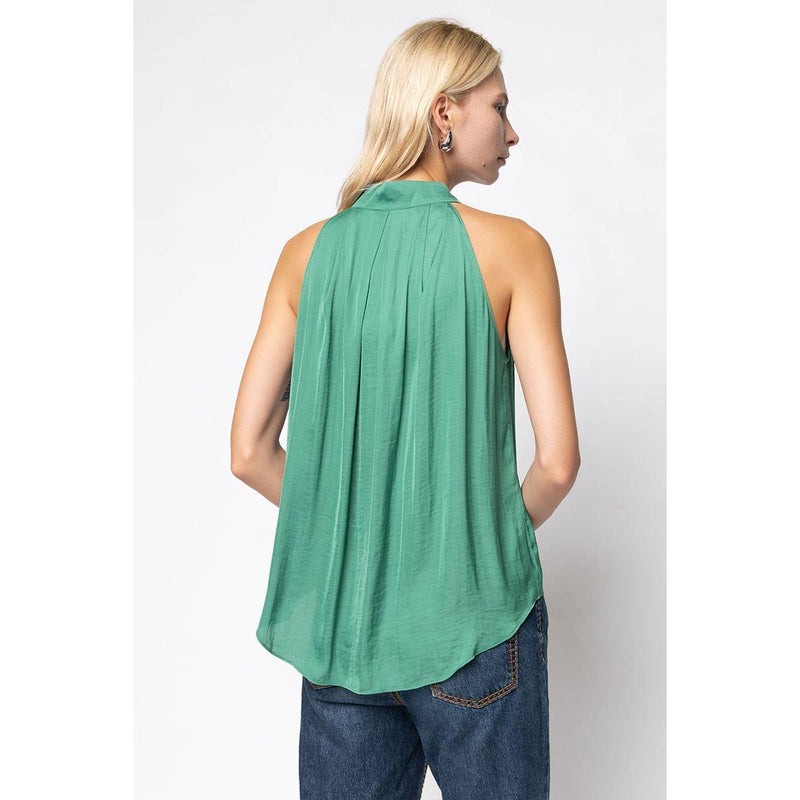 Scallop-trim Button Up Sleeveless Top