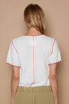 Pol Clothing - Colored trim v-neck short sleeve solid basic knit top: PALE SAGE / S