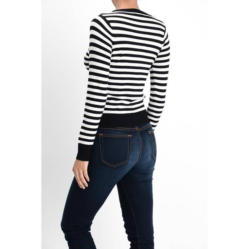 Striped Long Sleeve Pullover Stretch Sweater