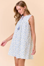 Floral Tie Front Lace Ruffled Sleeveless Mini Dress