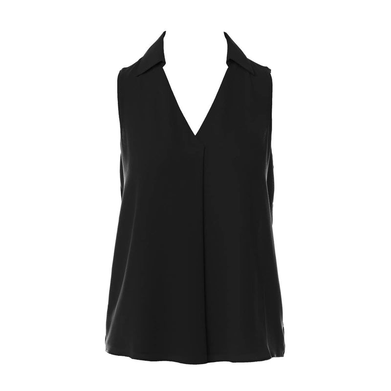 Collared Sleeveless Shirt With Piping Detail