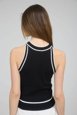 The Workshop Studio - CONTRAST STRIPE SWEATER KNIT HALTER TOP: BLACK