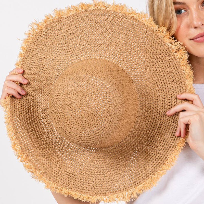 Sensibling Corp. - Frayed Edge Floppy Straw Sun Hat: Beige