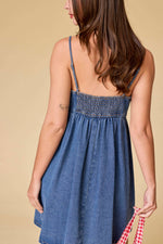 Alyssa Bow Detail A-Line Denim Dress