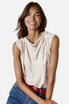 Draped Sleeveless Top With Gathered Neckline