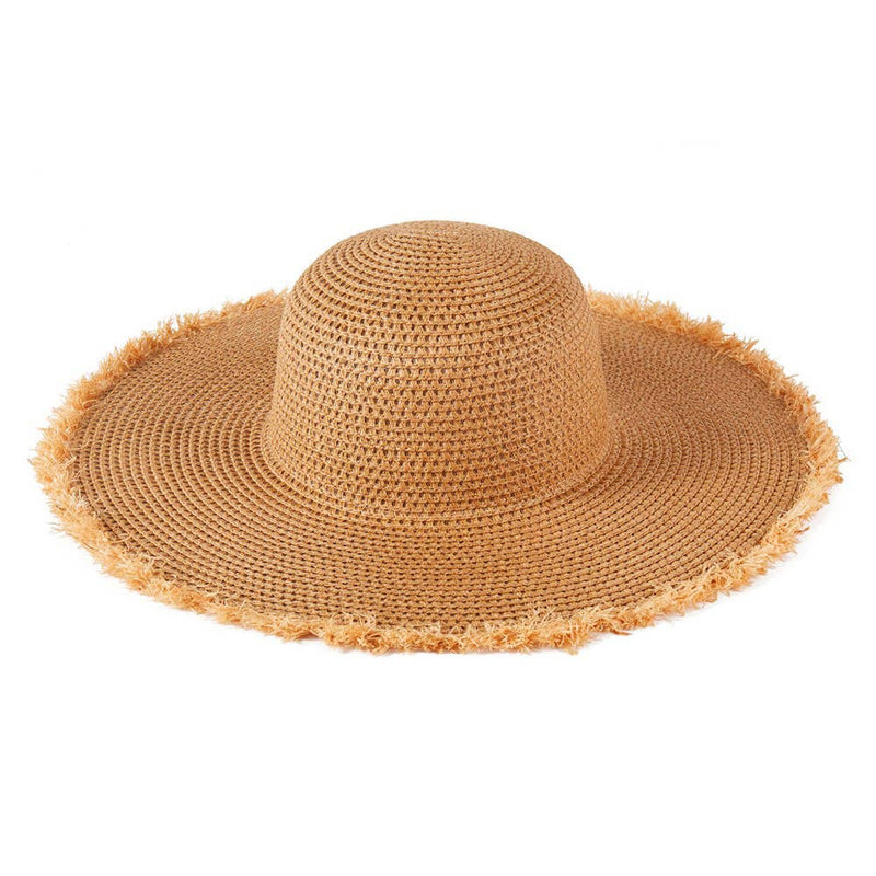 Sensibling Corp. - Frayed Edge Floppy Straw Sun Hat: Beige