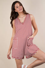 VERY J - NP70744-Striped Knit Casual Comfy Romper: DENIM / S-M-L/2-2-2