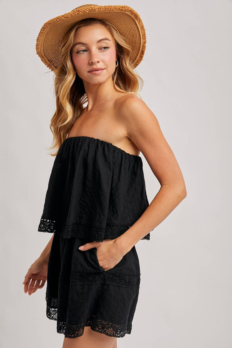 Bluivy - STRAPLESS EMBROIDERED TRIM JUMPSUIT: Beige / S