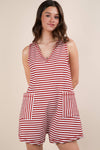 VERY J - NP70744-Striped Knit Casual Comfy Romper: DENIM / S-M-L/2-2-2