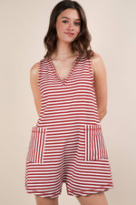 VERY J - NP70744-Striped Knit Casual Comfy Romper: DENIM / S-M-L/2-2-2