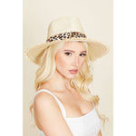 Leopard Strap Flat Brim Straw Fedora Hat