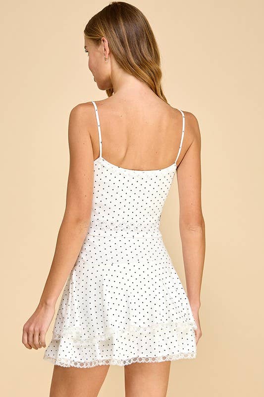 Blaire Pointelle Polka Dot Lace Trim Tank Top