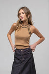 The Workshop Studio - CONTRAST STRIPE SWEATER KNIT HALTER TOP: BLACK