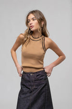 The Workshop Studio - CONTRAST STRIPE SWEATER KNIT HALTER TOP: BLACK