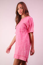 VERY J - ND31634-Mineral Washed Knit Oversized Shift Mini Dress: BLUE / S-M-L/2-2-2