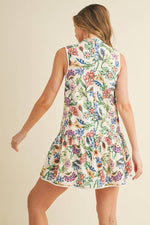 TCEC - CD05942-Floral Print Zip Up Collar Sporty Mini Dress: MULTI / S