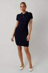 Sunday Edition by LE LIS - COLLAR SCALLOP DETAIL CABLE KNIT SWEATER MIDI DRESS: NAVY / S