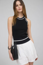 The Workshop Studio - CONTRAST STRIPE SWEATER KNIT HALTER TOP: BLACK