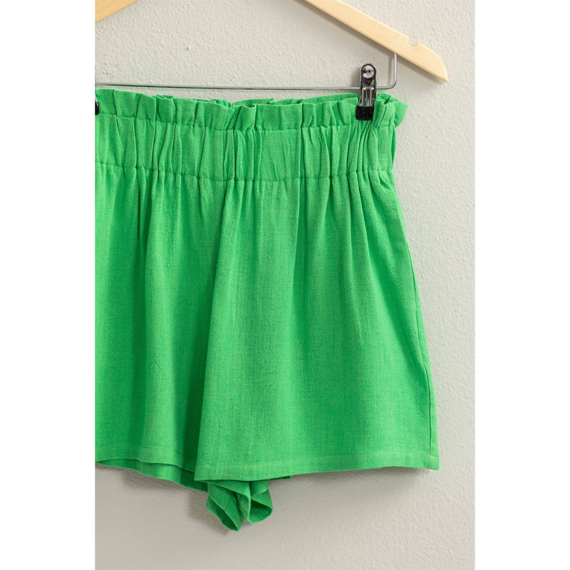 LINEN PAPERBAG SHORTS GREEN