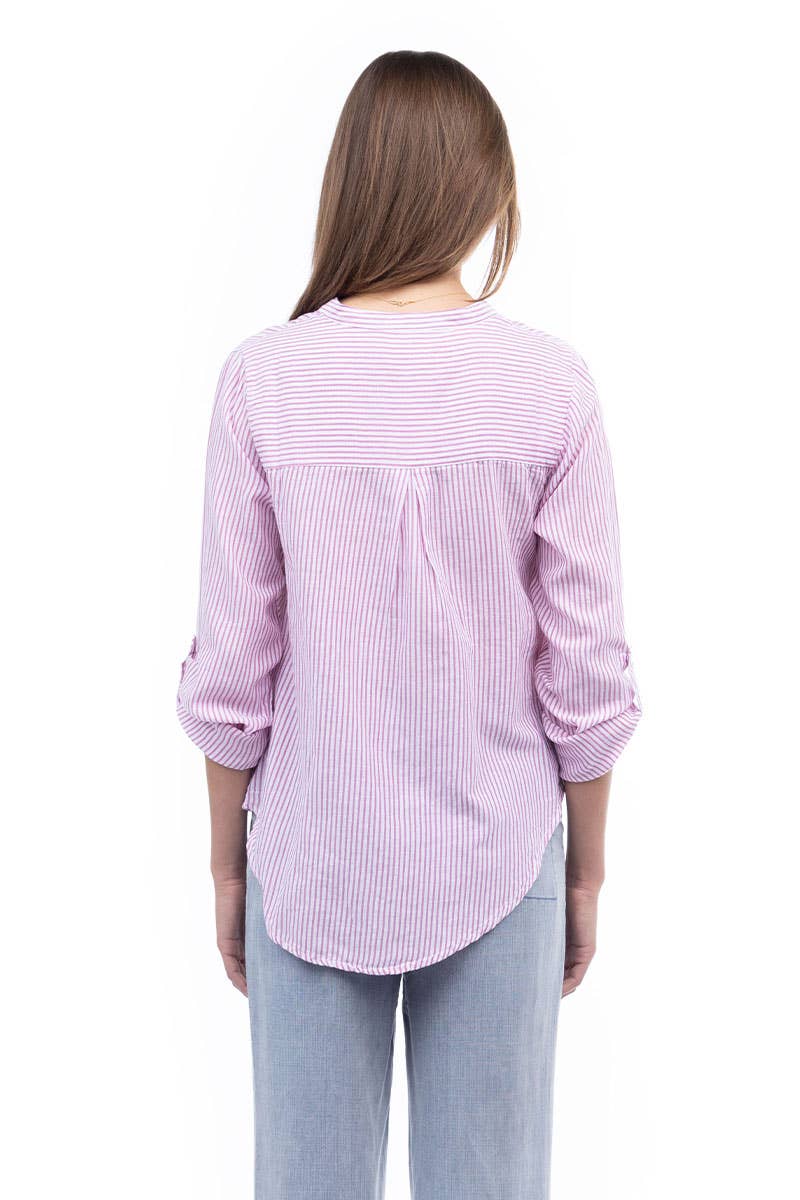 Naked Zebra - A&F: Striped Button Up Shirt: Poppy Red / S