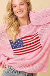 Main Strip - 4th of July Boat Neck Crochet Sweater Knit Top: IVORY / S