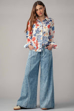 Urban Daizy - Ocean Shell & Lobster Print Relaxed Summer Shirt: MULTI / S-2/M-2/L-2