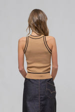 The Workshop Studio - CONTRAST STRIPE SWEATER KNIT HALTER TOP: BLACK