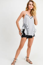Pinstripe Side Ruffle Tank