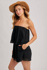Bluivy - STRAPLESS EMBROIDERED TRIM JUMPSUIT: Beige / S