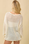 Main Strip - 4th of July Boat Neck Crochet Sweater Knit Top: IVORY / S
