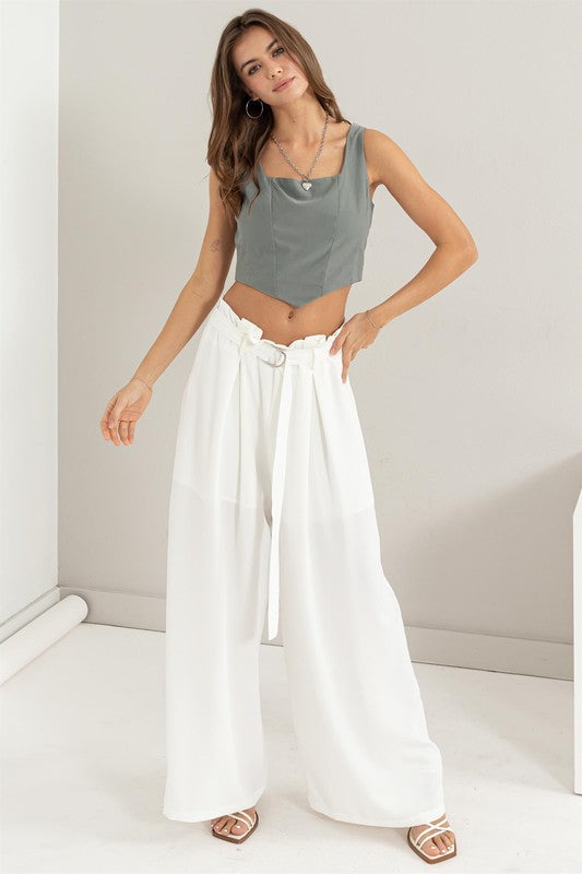 High Waist Belted Pant White