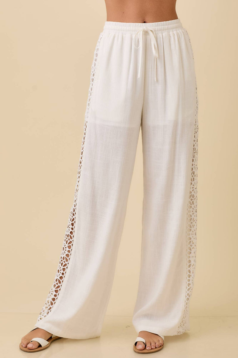 Linen Blend Lace Trim Pant