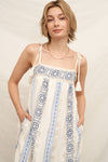 En Crème - Embroidered Mini Dress with Tassel Shoulder Ties and Lurex D: White Blue / S