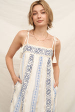 En Crème - Embroidered Mini Dress with Tassel Shoulder Ties and Lurex D: White Blue / S