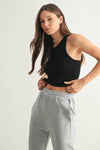 Mono B - Essential Micro-Ribbed Racer Athleisure Tank Top: BASIC WHITE / S:M:L (2:2:2)