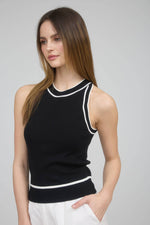 The Workshop Studio - CONTRAST STRIPE SWEATER KNIT HALTER TOP: BLACK