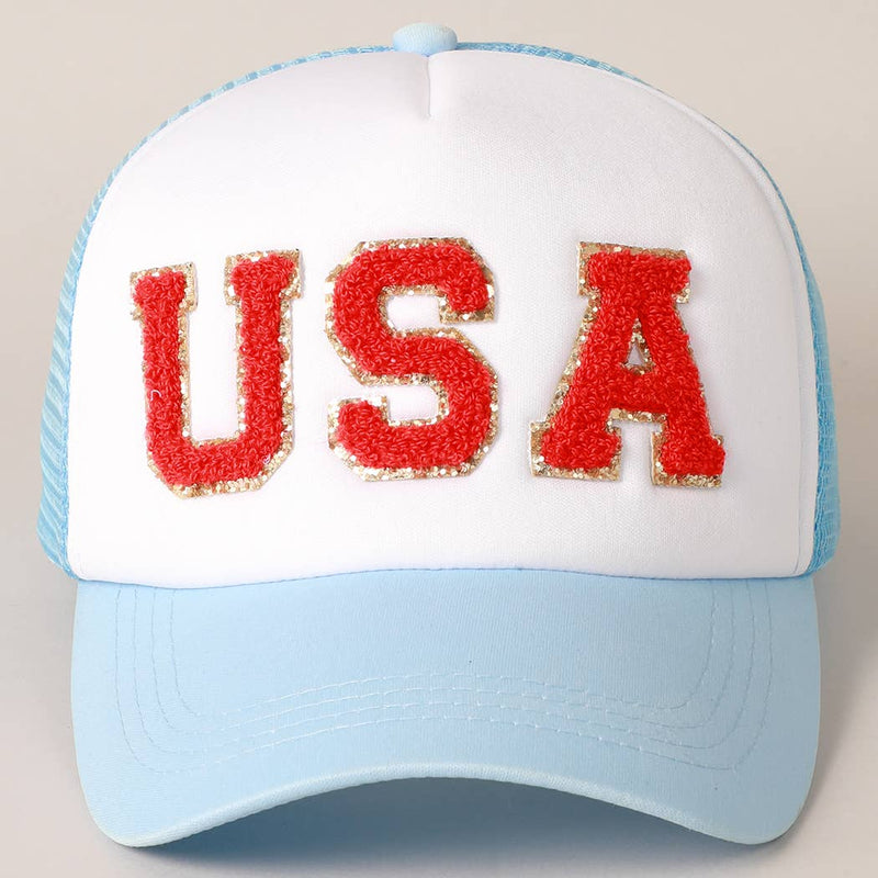 USA Chenille Patched Trucker Hat ONE SIZE